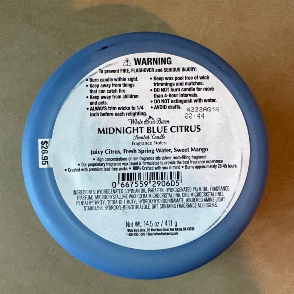 White Barn Midnight Blue Citrus Candle in Blue Jar - Picture 3 of 3